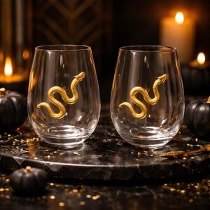 *NEW* Halloween Gold Snake Stemless Glasses Set